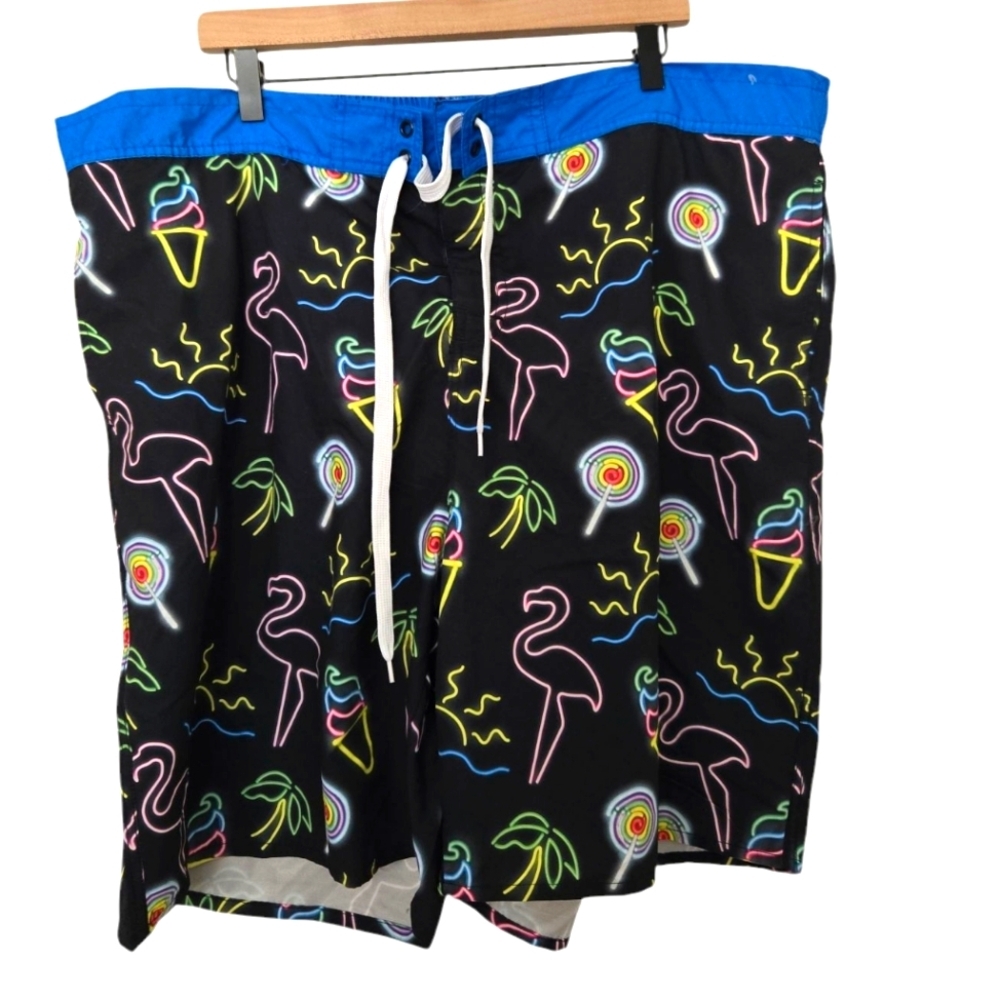 NWOT Top Drawer Neon Flamingo Swim Shorts Size 2XL